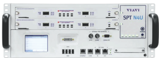 Front view of the VIAVI TestCenter SPT-N4U compact chassis