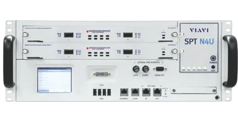 Front view of the VIAVI TestCenter SPT-N4U compact chassis
